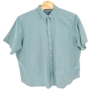 VTG Ralph Lauren Shirt Mens 4XB Green Plaid Classic Fit Short Sleeve Button Up